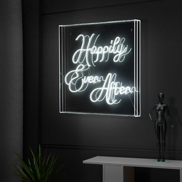 Happily Ever After Square Contemporary Glam Acrylic Box USB Operated LED Neon Light - JONATHAN Y